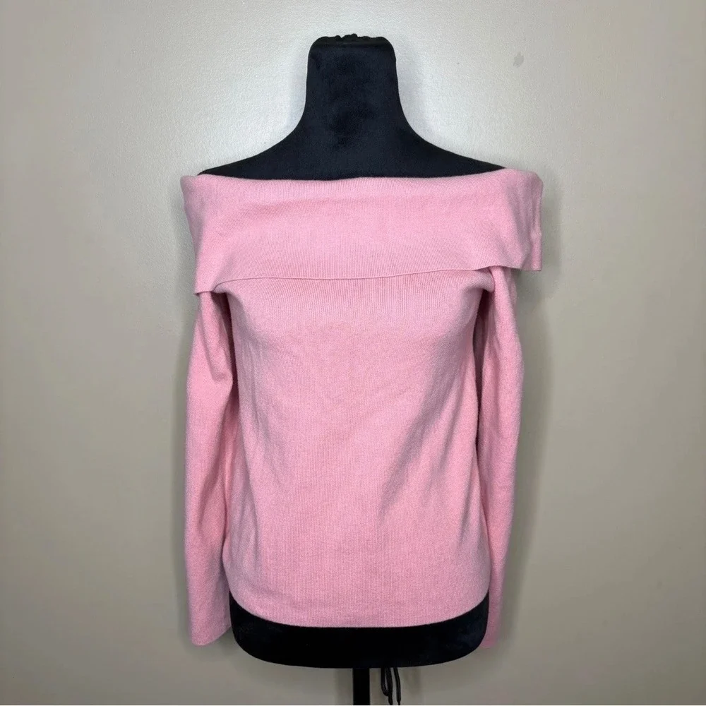 Loft Womens XL Sweater Pink Off the Shoulder Long Sleeve Ribbed Knit NWT Soft
